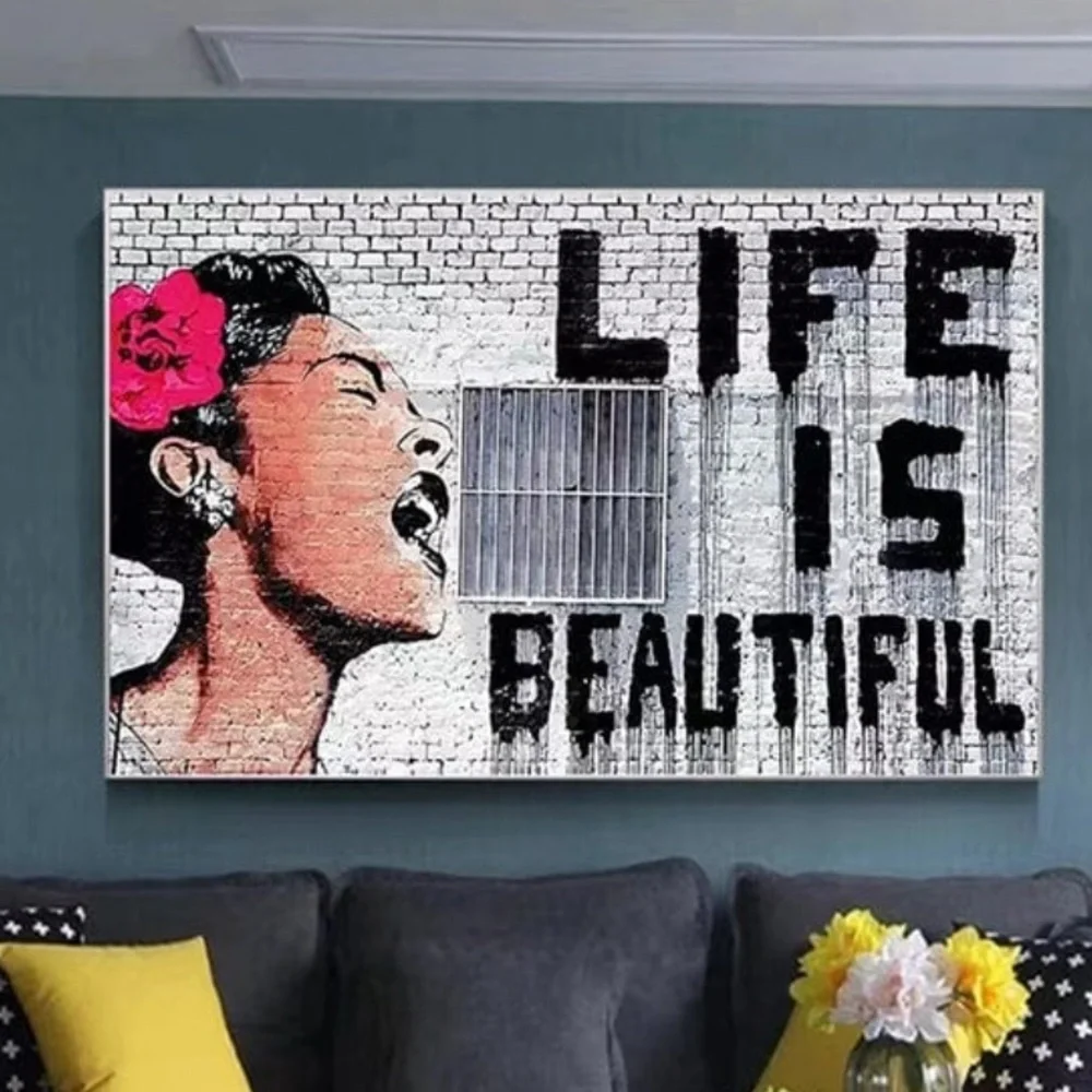 Life is Beautiful Wall‎ Art  with Pink Accent Glossy  Separates White Black Pink